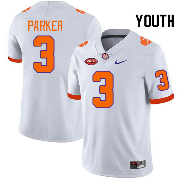 Youth #3 T.J. Parker Clemson Tigers College Football Jerseys Stitched-White